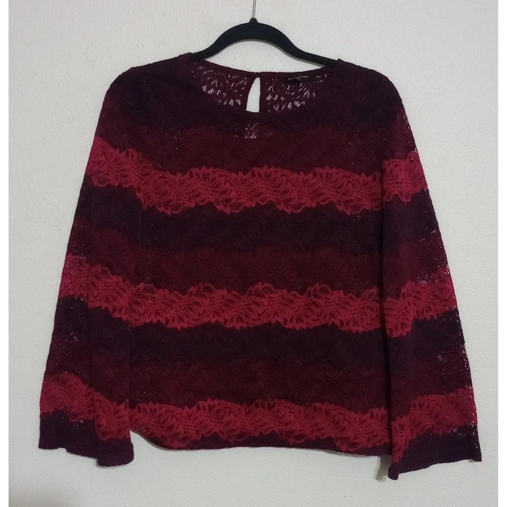 Banana Republic Womens Small Burgundy Pink Floral Lace Keyhole Lined Blouse Top